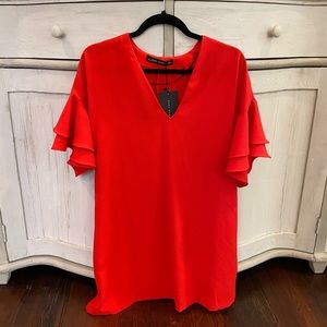 Zara red ruffle sleeve dress